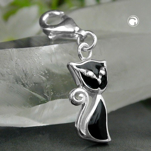 Anhänger Charm schwarze Katze 925 Sterlingsilber