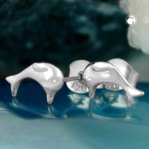 Ohrstecker 8x5mm Delfin glänzend rhodiniert 925 Sterlingsilber