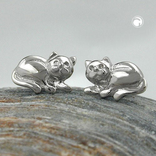 Ohrstecker Katze rhodiniert 925 Sterlingsilber