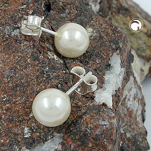 Ohrstecker 8mm Perle Imitat 925 Sterlingsilber