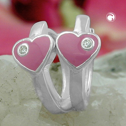 Creolen Ohrringe Herz-rosa mit Zirkonia 925 Sterlingsilber