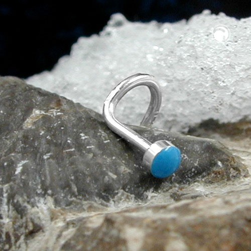 Nasenstecker blau Email Haken 925 Sterlingsilber