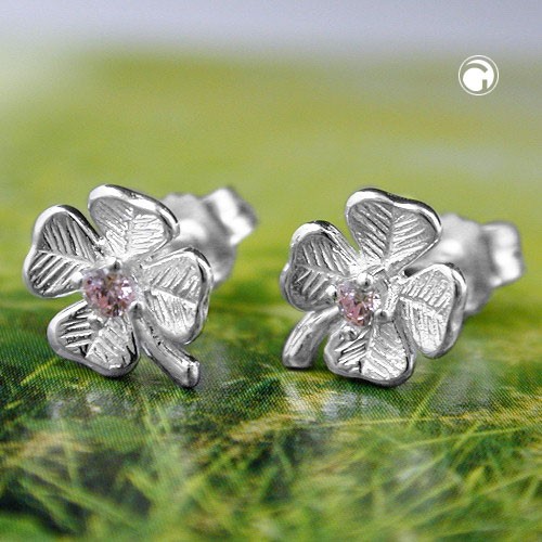 Ohrstecker Kleeblatt Zirkonia pink 925 Sterlingsilber
