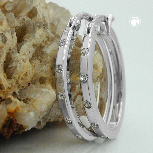 Creolen Ohrringe Oval mit Zirkonias 925 Sterlingsilber