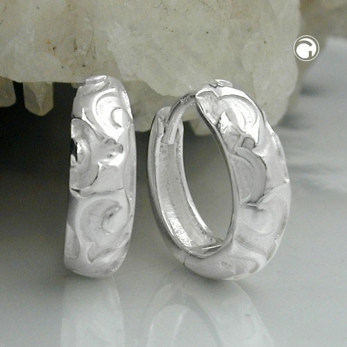 Creolen Ohrringe matt und diamantiert 925 Sterlingsilber