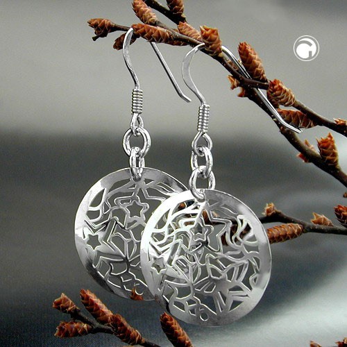 Ohrhaken Scheibe mit Sternen 925 Sterlingsilber