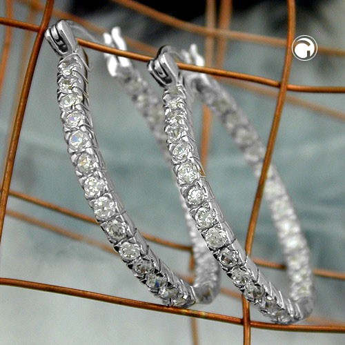 Creolen Ohrringe Strass rhodiniert 925 Sterlingsilber