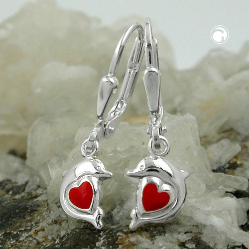 Ohrring Delfin Herz rot 925 Sterlingsilber