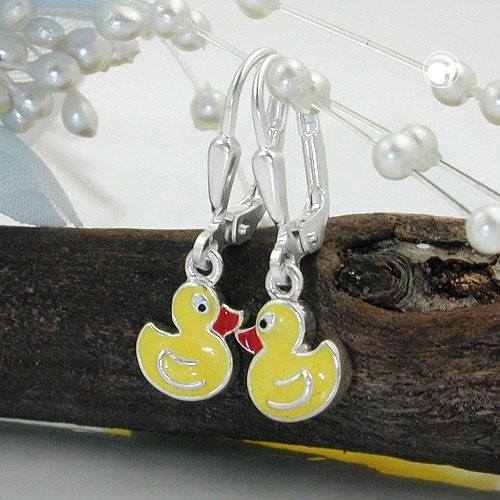 Ohrring kleine gelbe Ente 925 Sterlingsilber