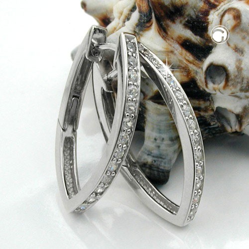 Creolen Ohrringe spitzoval rhodiniert 925 Sterlingsilber