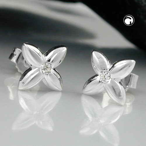 Ohrstecker kl. Blüte mit Zirkonia 925 Sterlingsilber