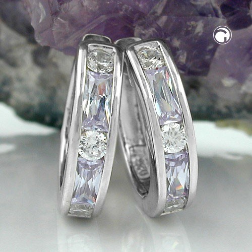 Creolen Ohrringe Zirkonia rhodiniert 925 Sterlingsilber