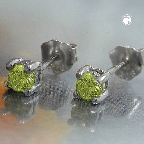Ohrstecker 3mm Glas oliv 925 Sterlingsilber