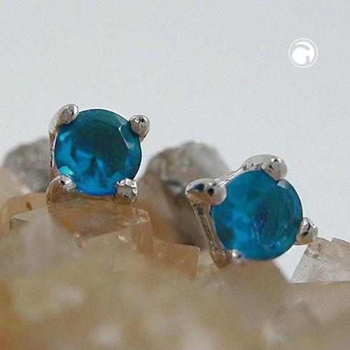 Ohrstecker 3mm blau Glas 925 Sterlingsilber