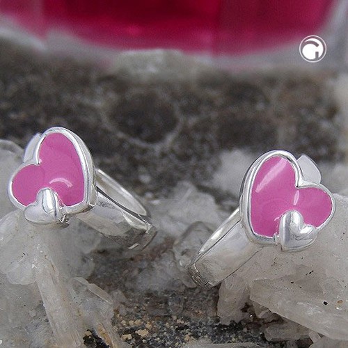 Creolen Ohrringe Herz pink-farbig 925 Sterlingsilber