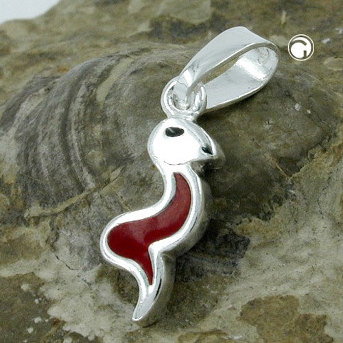 Anhänger Schlange rot-silber 925 Sterlingsilber