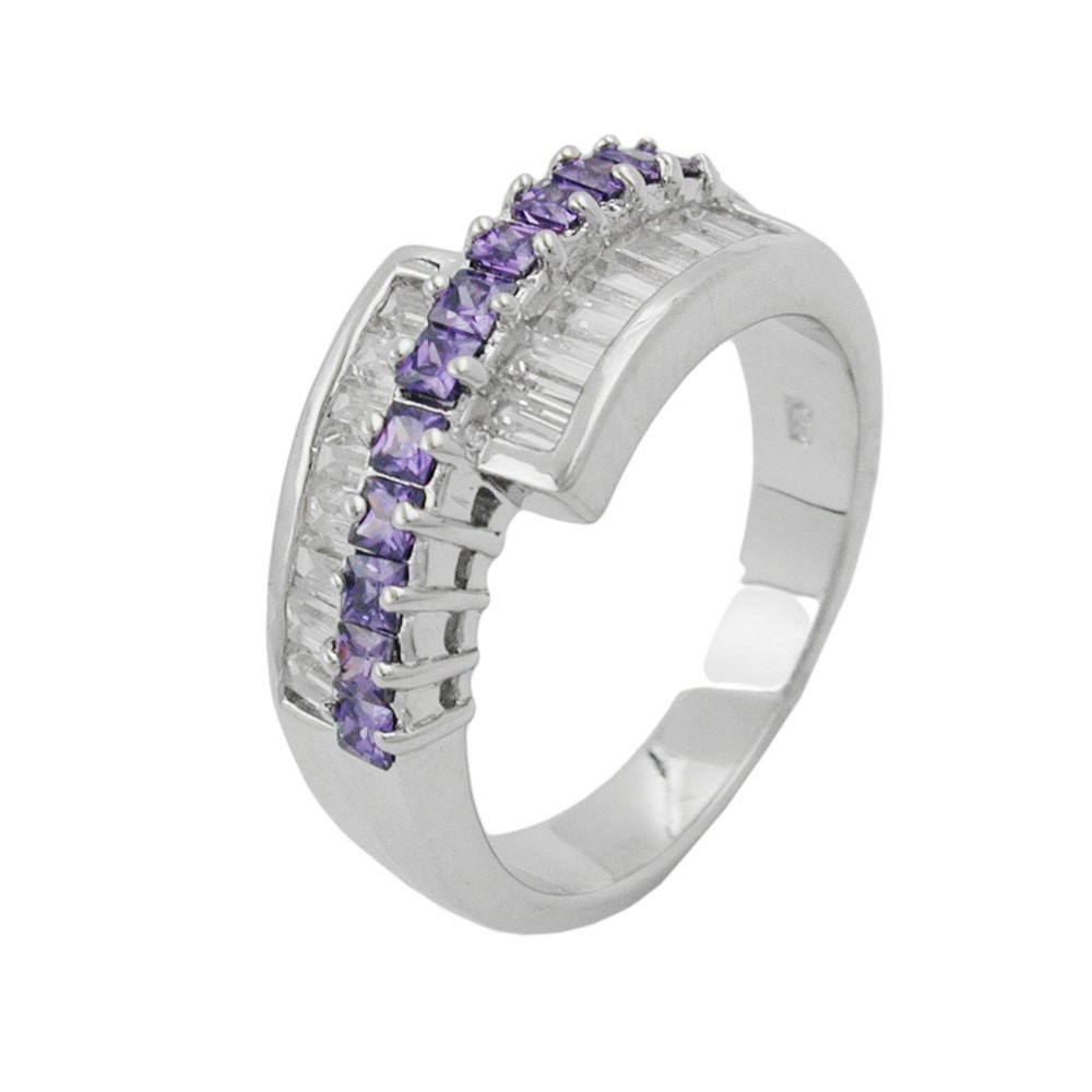 Ring Zirkonia 9mm amethyst-weiß 925 Silber Größe 62