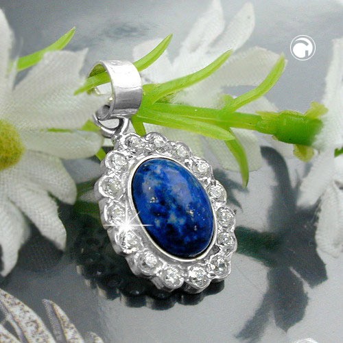 Anhänger oval mit Zirkonia/Lapis 925 Sterlingsilber