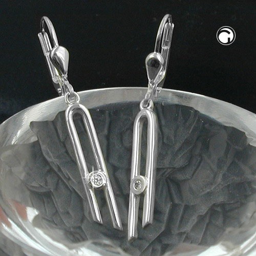 Ohrring schmal mit Zirkonia 925 Sterlingsilber