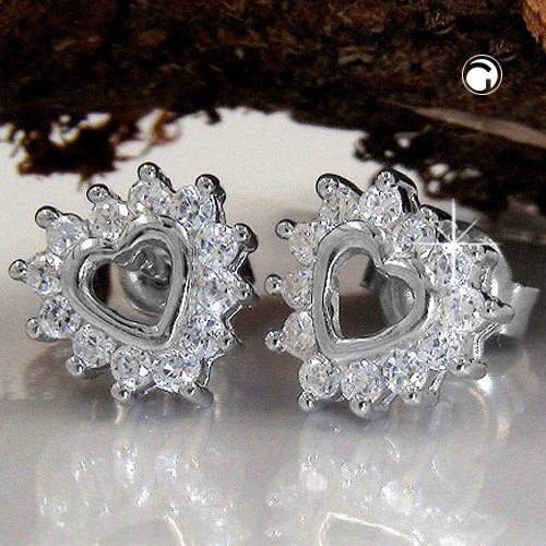 Ohrstecker Herz mit Zirkonias 925 Sterlingsilber