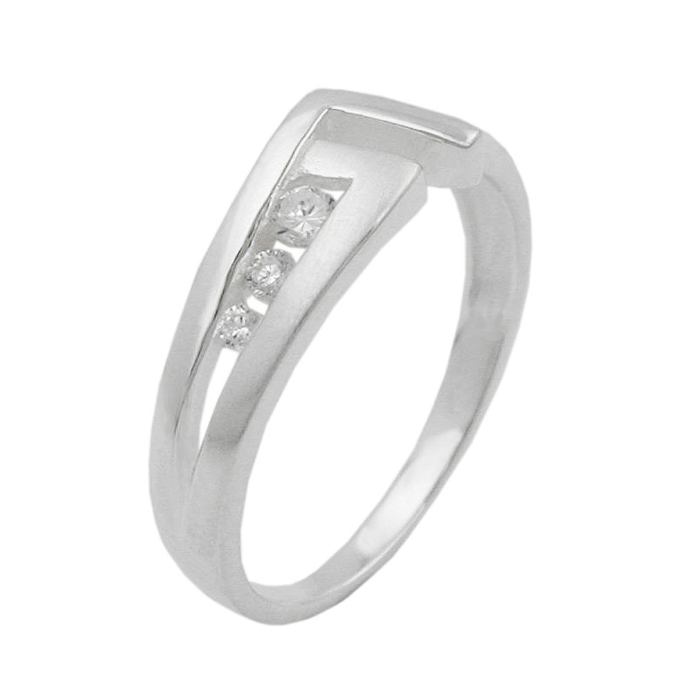 Ring mit 3 Zirkonias matt-glänzend 925 Silber Größe 58