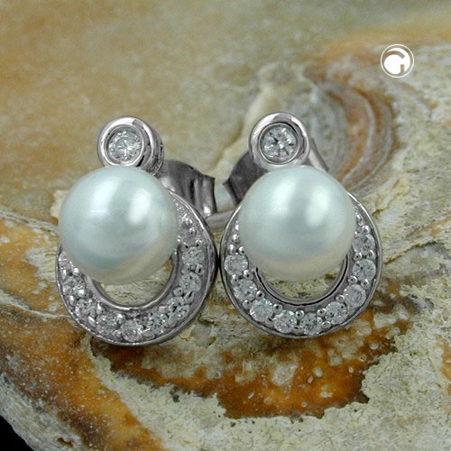 Ohrstecker Perle mit Zirkonia 925 Sterlingsilber