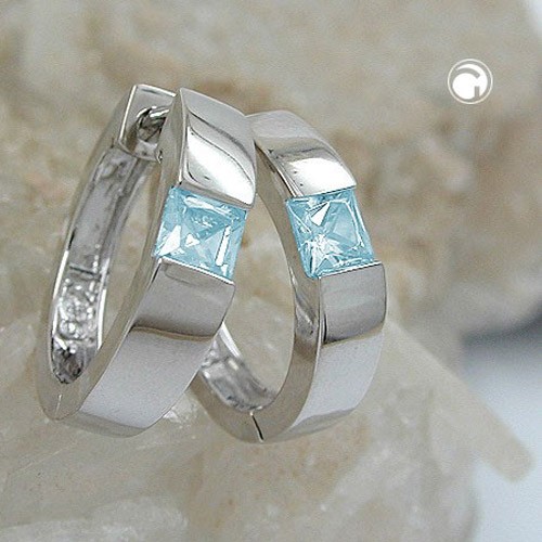Creolen Ohrringe Zirkonia aqua-blau 925 Sterlingsilber