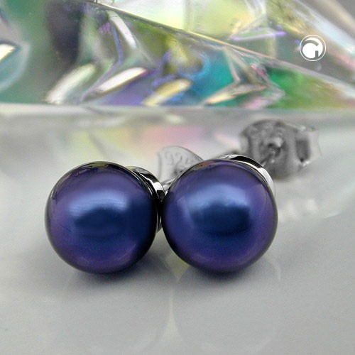 Ohrstecker 8mm Perle blau 925 Sterlingsilber