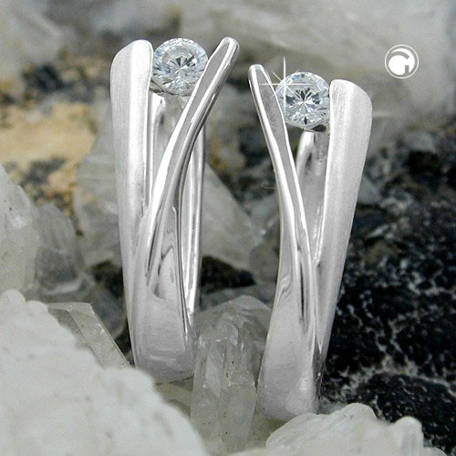 Creolen Ohrringe Zirkonia matt-glänzend 925 Sterlingsilber
