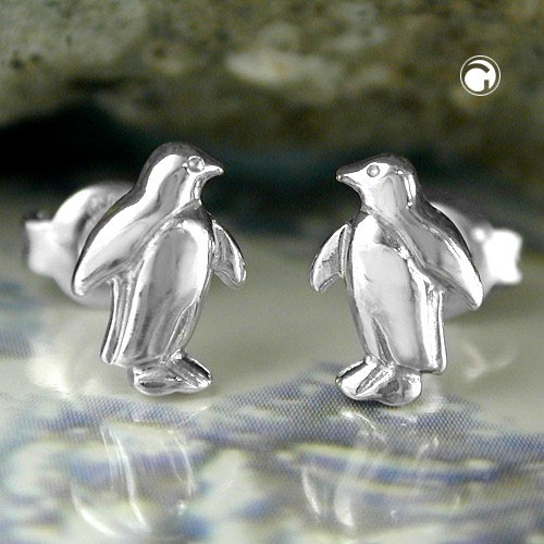 Ohrstecker Pinguin rhodiniert 925 Sterlingsilber