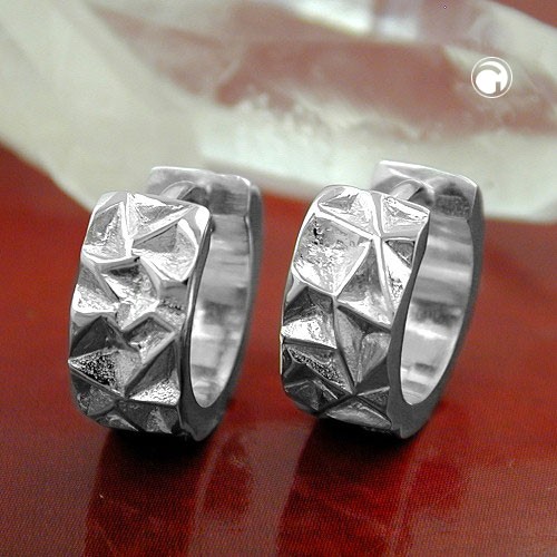 Creolen Ohrringe mit Muster rhodiniert 925 Sterlingsilber