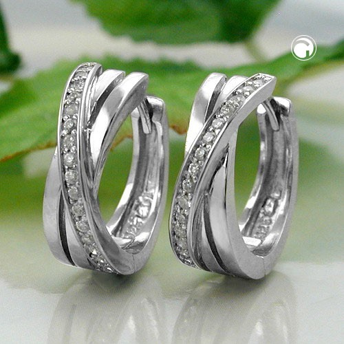 Creolen Ohrringe Zirkonia rhodiniert 925 Sterlingsilber