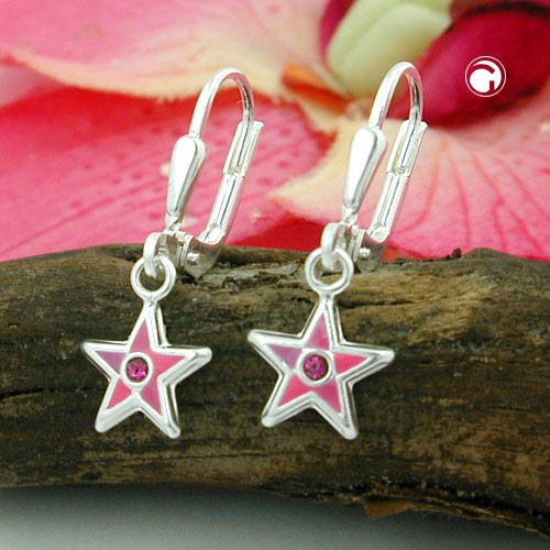 Ohrring Stern pink lackiert 925 Sterlingsilber
