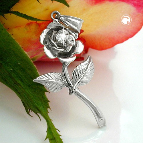 Anhänger Rose mit Stiel 925 Sterlingsilber