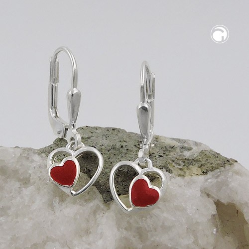 Ohrring rotes Herz im Herz 925 Sterlingsilber