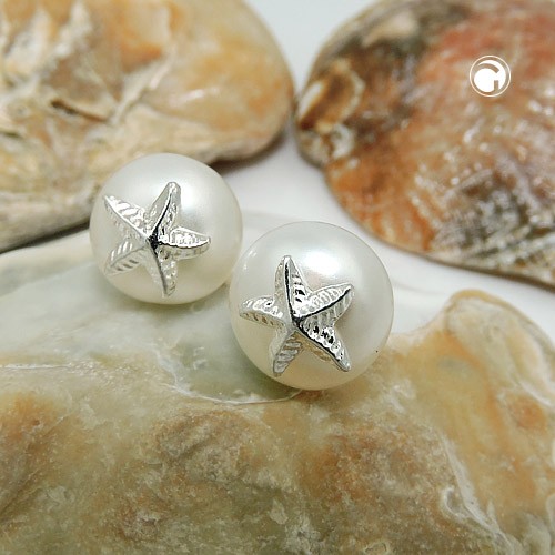 Ohrstecker Seestern auf Perle 925 Sterlingsilber