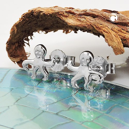 Ohrstecker Krake rhodiniert 925 Sterlingsilber