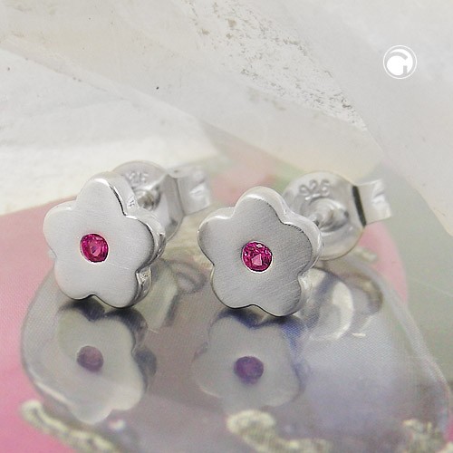 Ohrstecker Blume pink-farbig 925 Sterlingsilber