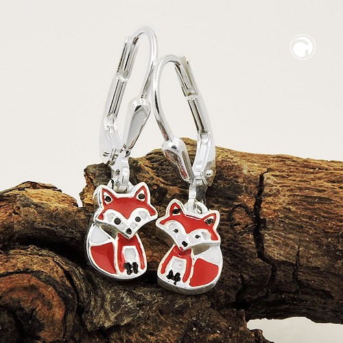 Ohrring Fuchs rot-weiß-schwarz lackiert 925 Sterlingsilber