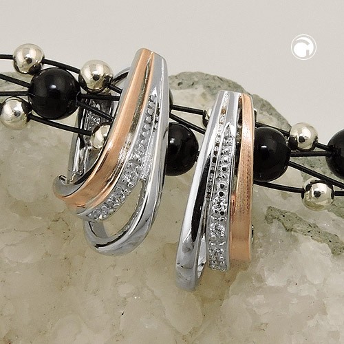 Creolen Ohrringe Zirkonia weiß bicolor rotvergoldet rhodiniert 925 Sterlingsilber