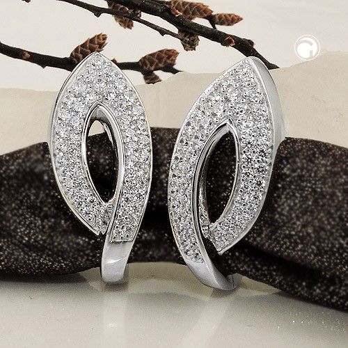 Creolen Ohrringe großes Blatt Zirkonias rhodiniert 925 Sterlingsilber