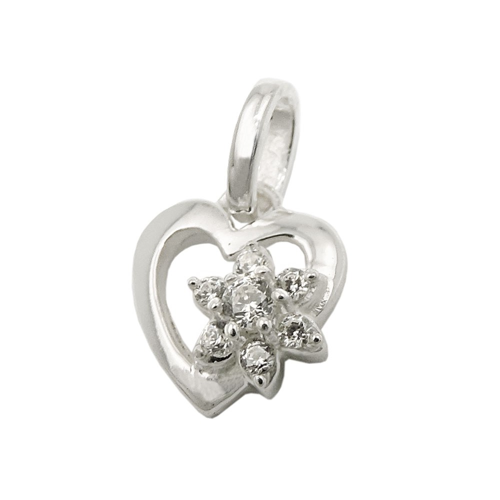Anhänger Herz mit Blume aus Zirkonias 925 Sterlingsilber