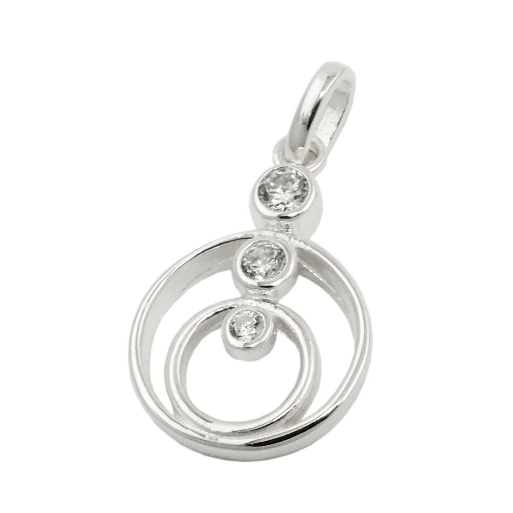 Anhänger 2 Ringe mit 3 Zirkonias 925 Sterlingsilber