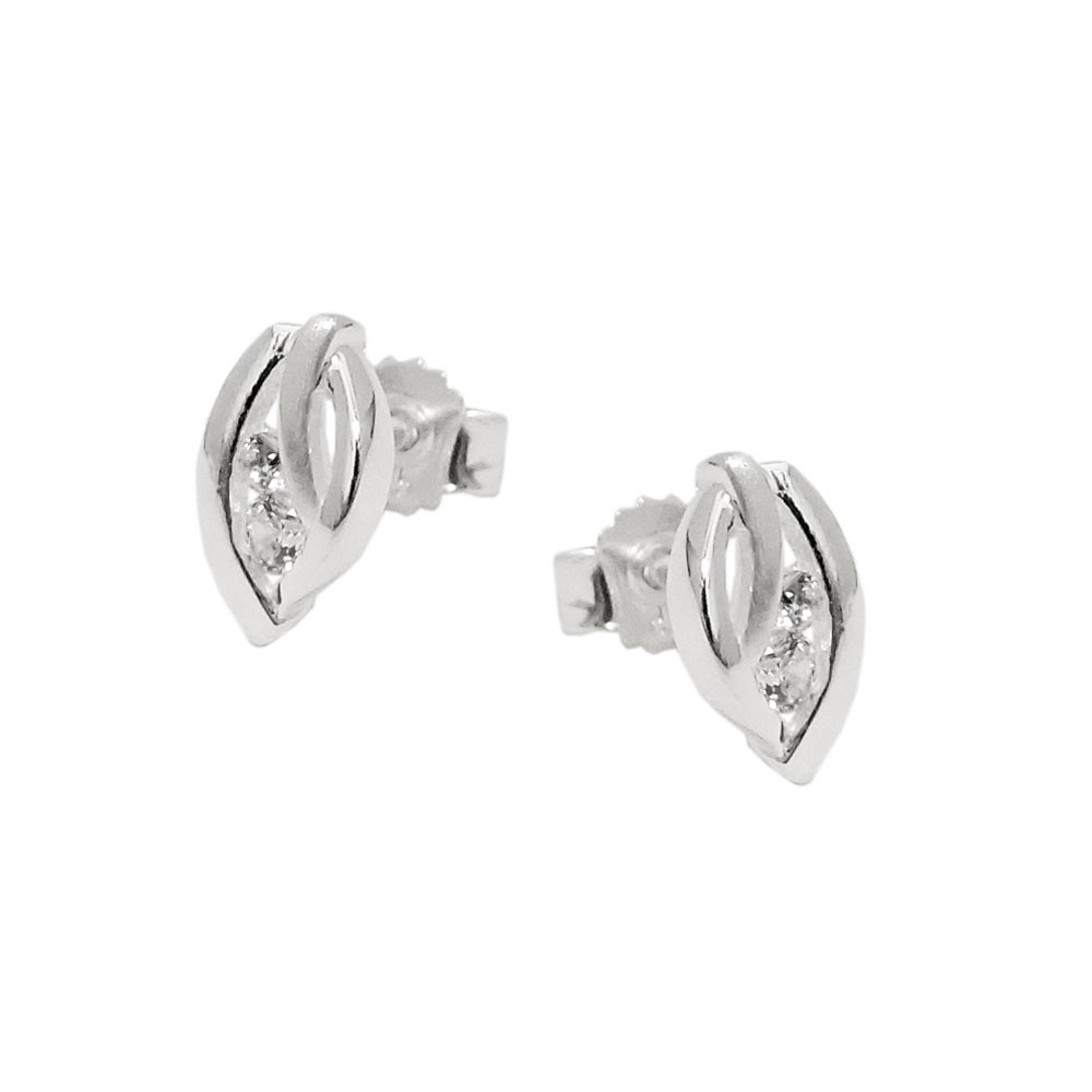 Stecker Blatt matt-glänzend mit Zirkonias, 925 Sterlingsilber