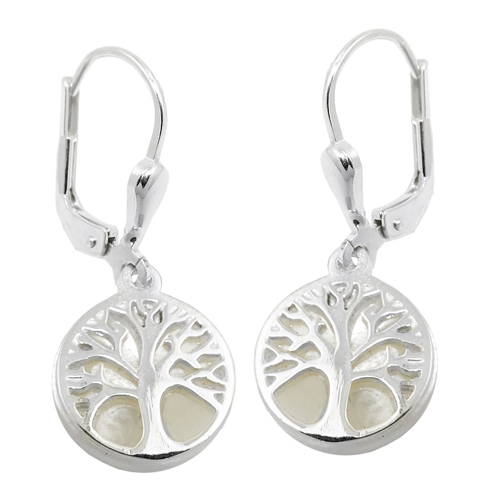 Ohrhänger Ohrringe Brisur Baum des Lebens mit Perlmutt 925 Sterlingsilber