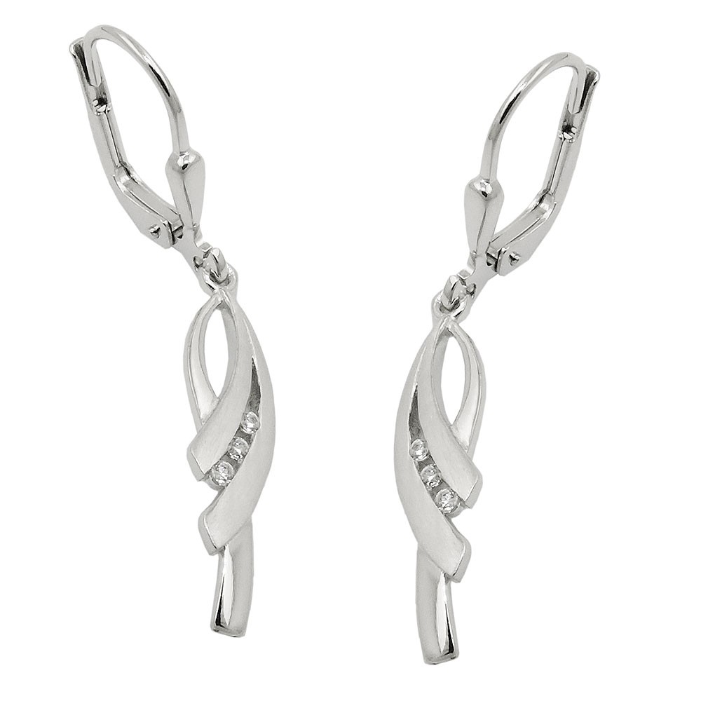 Ohrhänger Ohrringe Brisur mit Zirkonias matt-glänzend rhodiniert 925 Sterlingsilber