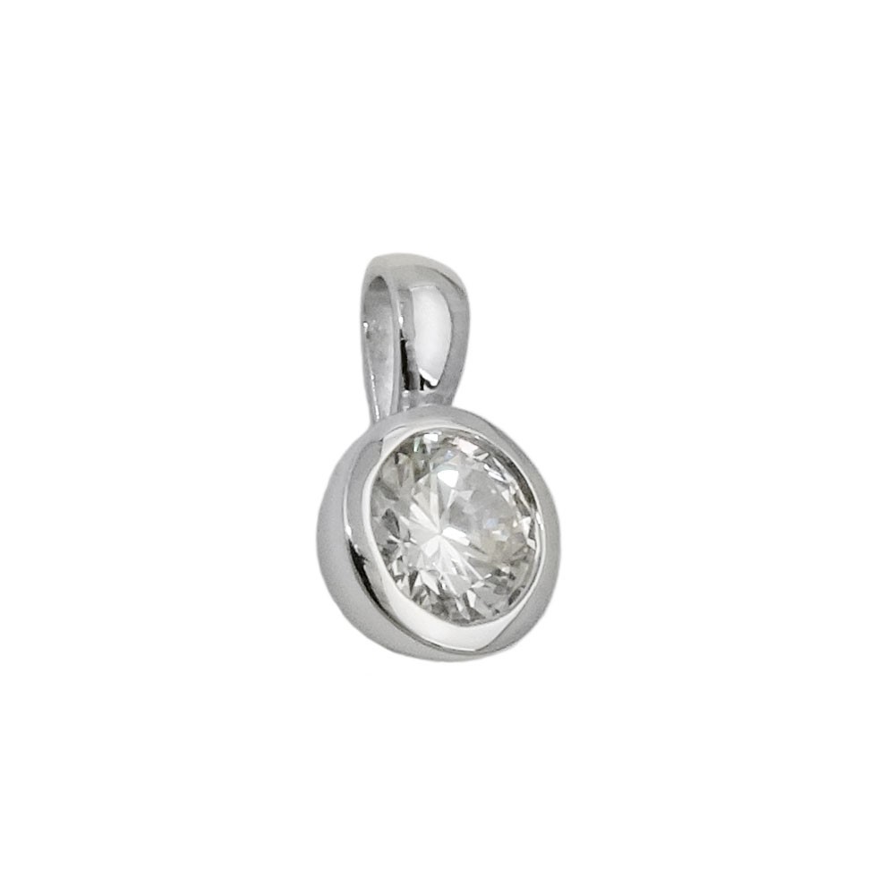 Anhänger Zirkonia rund in Zargenfasung glänzend rhodiniert 925 Sterlingsilber