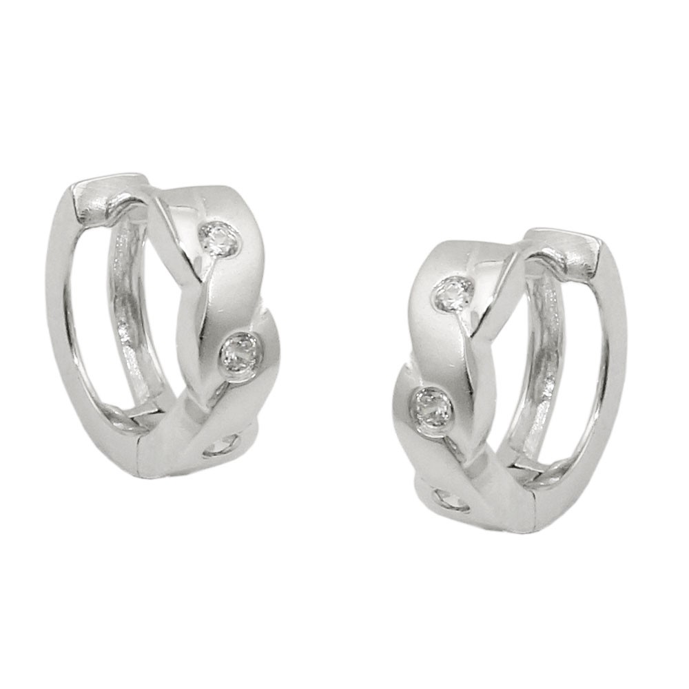 Creolen Klappscharnier Zirkonias weiß matt-glänzend 925 Sterlingsilber