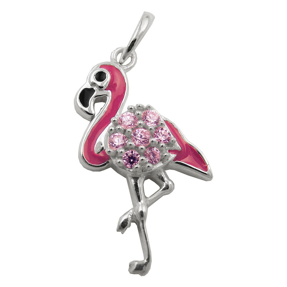 Anhänger Stelzenvogel pink mit rosa Zirkonias 925 Sterlingsilber