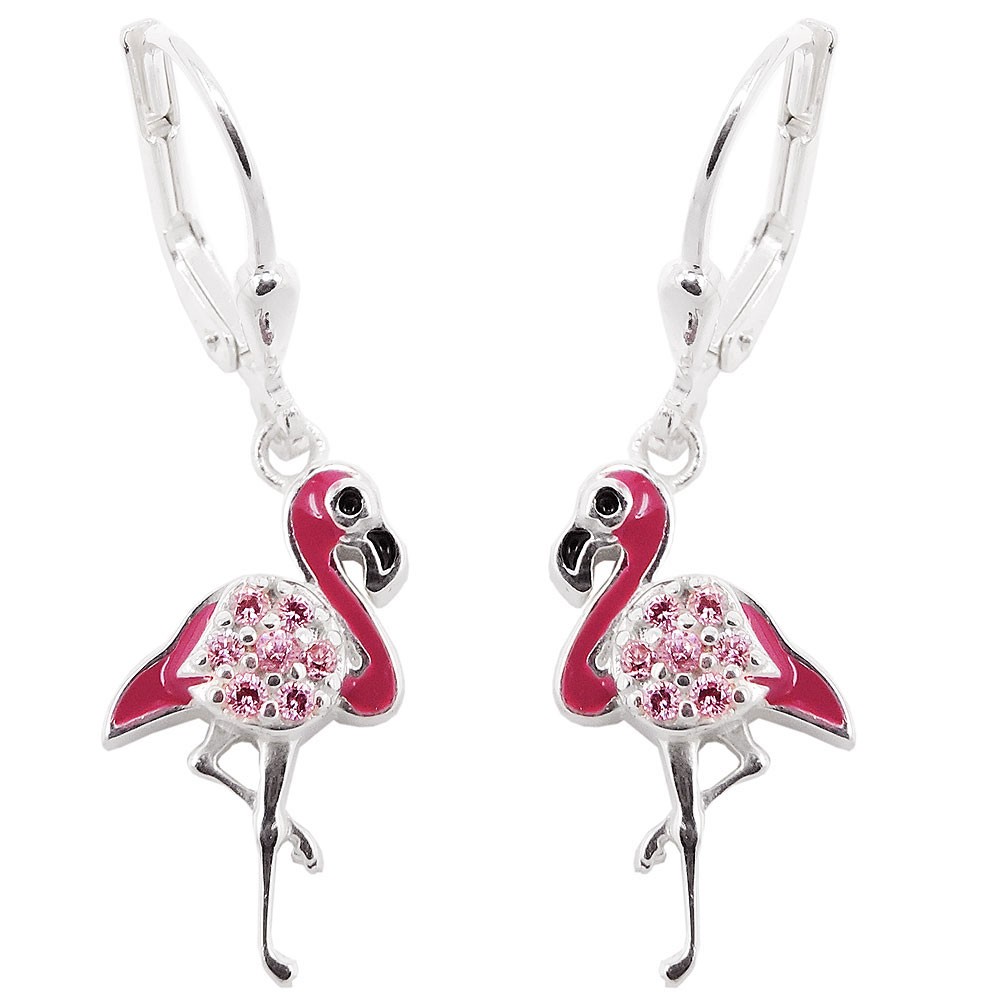 Ohrhänger Ohrringe Brisur Stelzenvogel pink mit rosa Zirkonias 925 Sterlingsilber